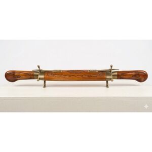 Vtg Hand Carved Wood Brass India Carving Knife Fork Set Sheath Stand Collectible